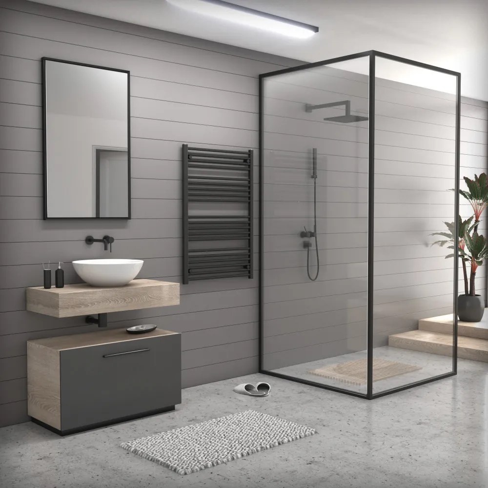 Fekete 750x1100mm törölközőszárítós fürdőszobai radiátor Welland Lux | Készletről | Gyors kiszállítással