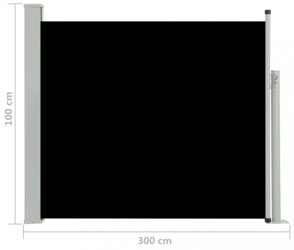 fekete behúzható oldalsó teraszi napellenző 100 x 300 cm
