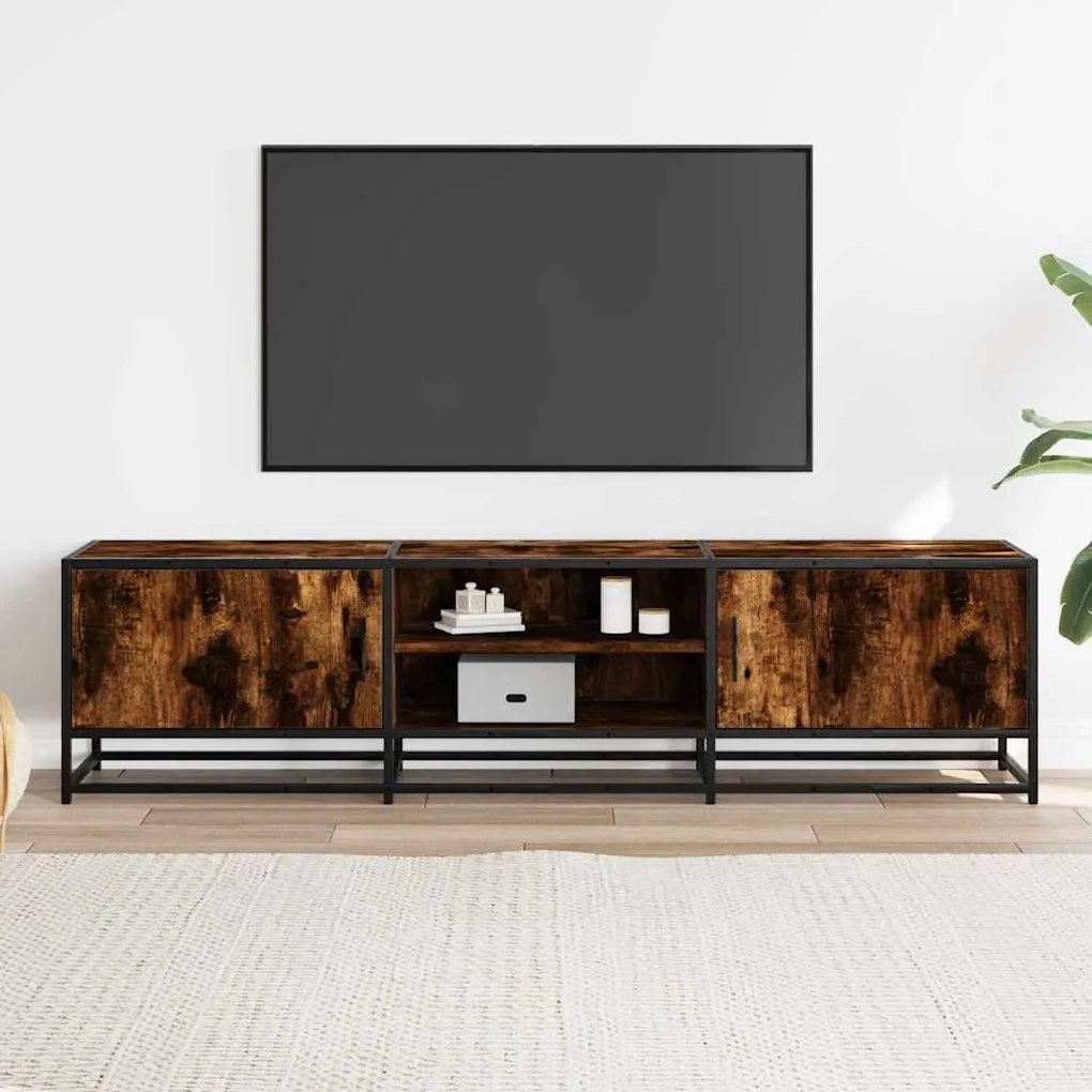 füstös tölgy színű szerelt fa és fém TV-szekrény 160x35x41 cm