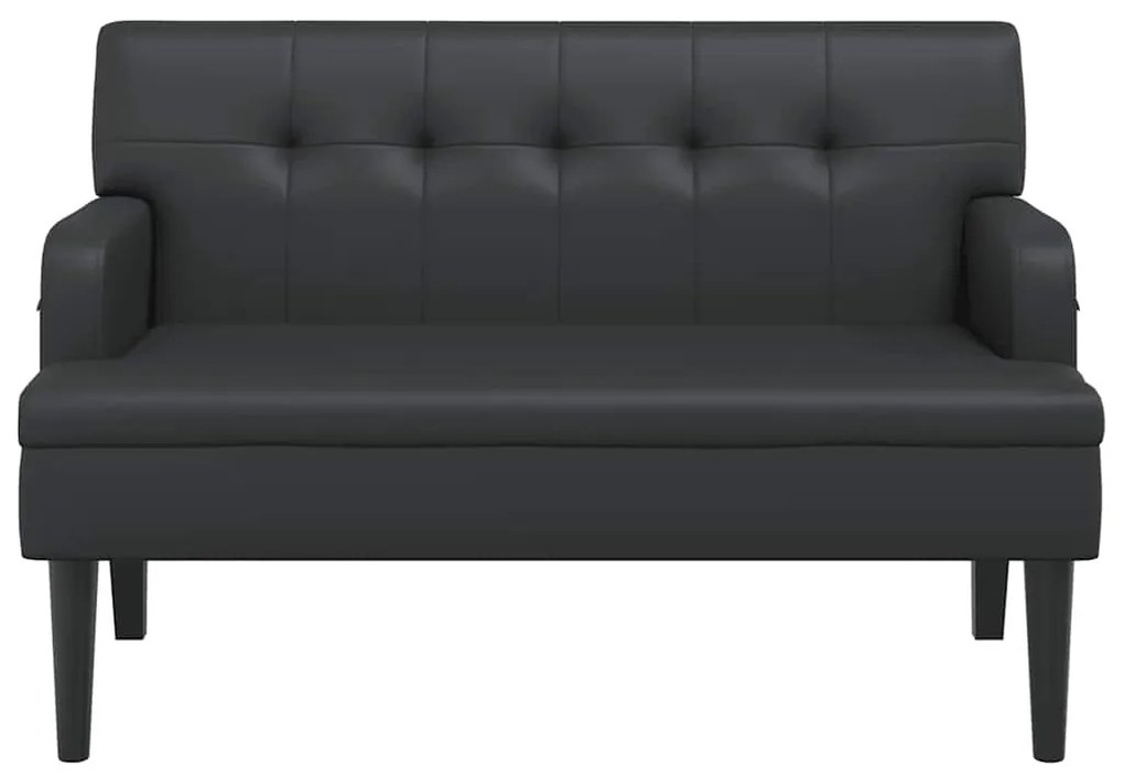 fekete műbőr pad háttámlával 112 x 65,5 x 75 cm