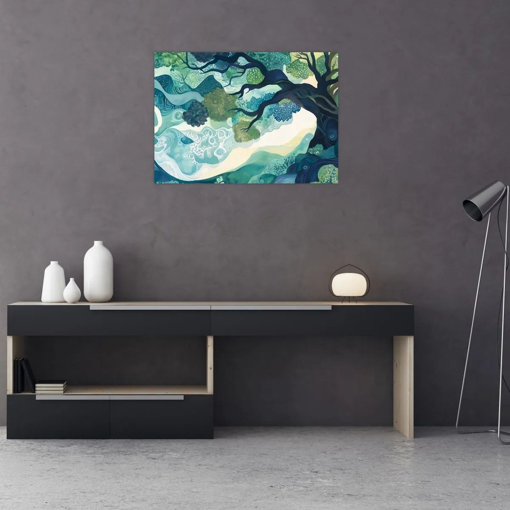 Üveg kép – Az életfa zöld lombkoronája (70x50 cm)