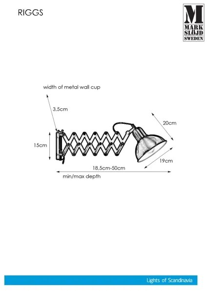 Markslöjd 108105 - Fali lámpa RIGGS 1xE27/60W/230V fekete