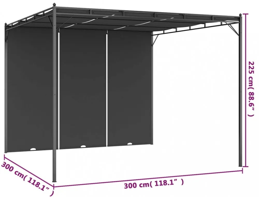 vidaXL antracitszürke kerti pavilon oldalfüggönnyel 3 x 3 x 2,25 m