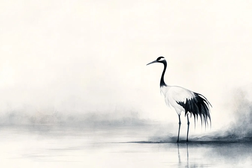Fotótapéta Flizelina Grafika Ázsia Japán Madár Daru B&amp;w 416x254 ragasztó