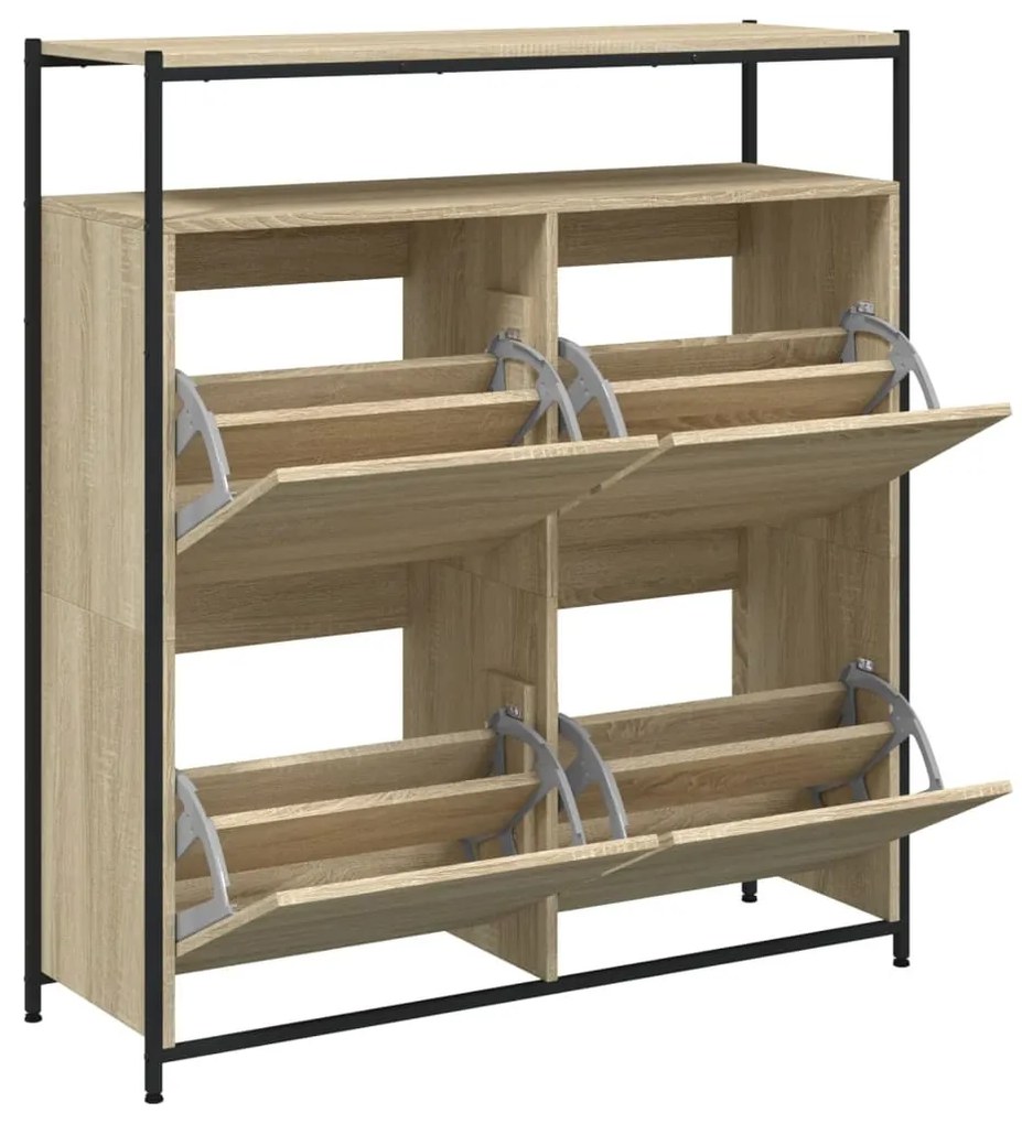sonoma tölgy cipőszekrény 4 kihajtható fiókkal 100x34x112 cm