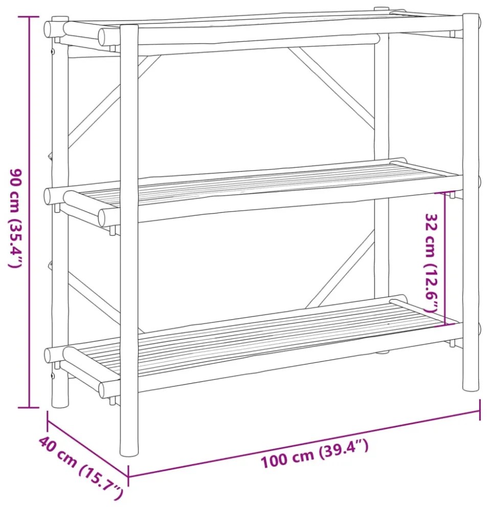 vidaXL 3 szintes bambusz polc 100 x 40 x 90 cm