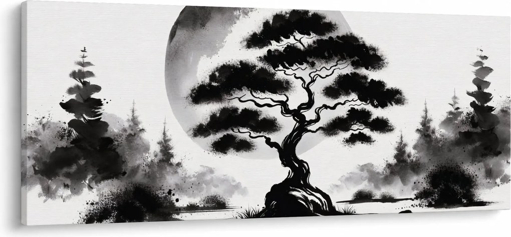 Kép – Fekete-fehér bonsai (120x50 cm)