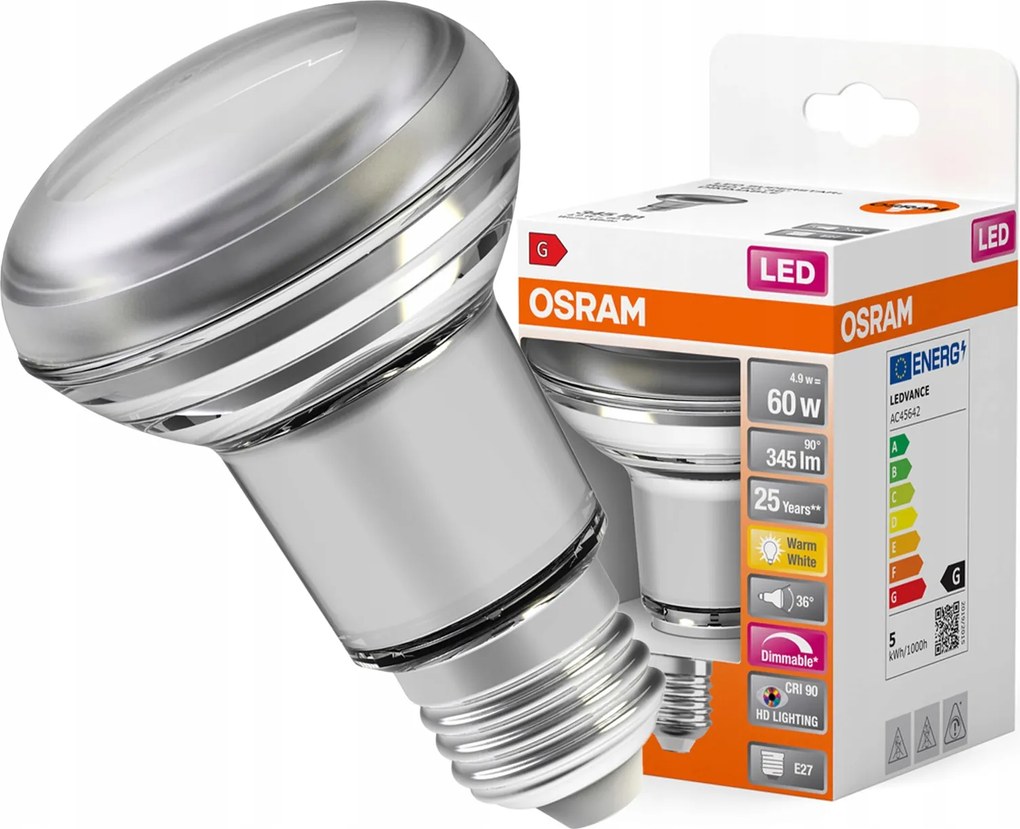 Led izzó R80 Reflektor E27 4.9W 60W 345lm 2700K CRI90 Superstar Osram