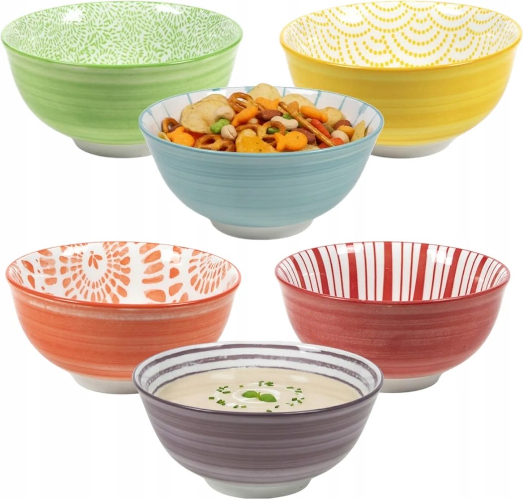 6x Színes Kerámia Tál 12 CM Salátástál Snackek Tálalásához