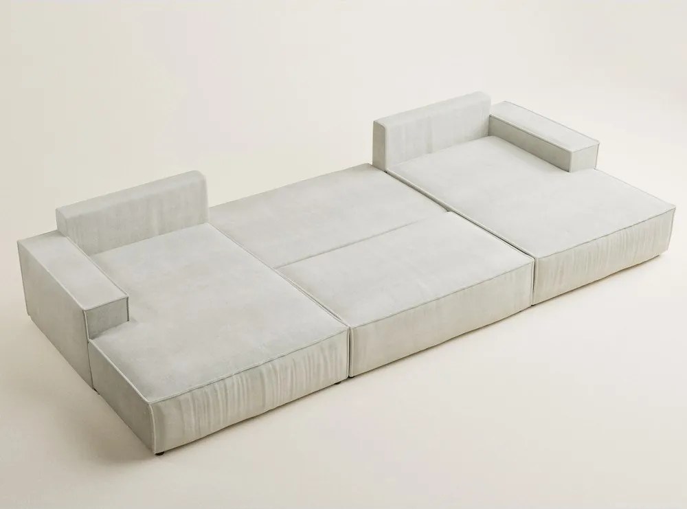 Krémszínű zsenília kinyitható-tárolóhelyes sarokkanapé (U alakú) Kyoto – Maison de Rêve