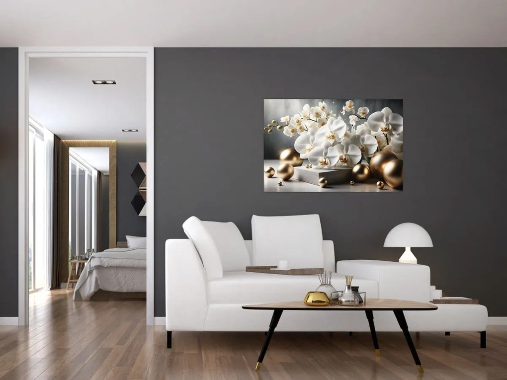 Kép - Orchidea és aranygolyók (90x60 cm)