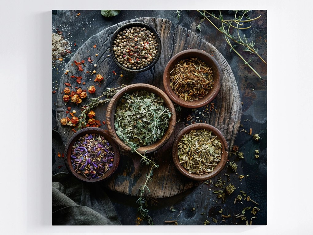 Canvas Vászonkép Konyha Főzés Fűszerek Szárított Gyógynövények 80x80