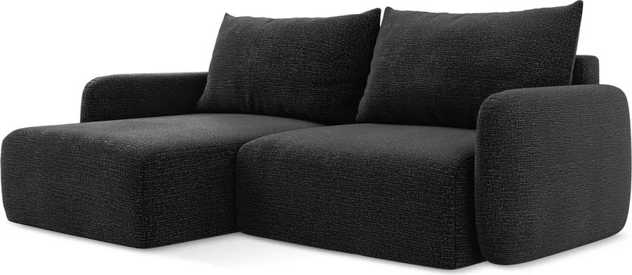 Fekete kinyitható-tárolóhelyes sarokkanapé (bal oldali) Kalena – Makamii