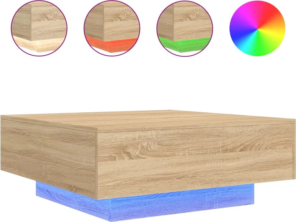 vidaXL sonoma tölgy színű dohányzóasztal LED-lámpákkal 80 x 80 x 31 cm