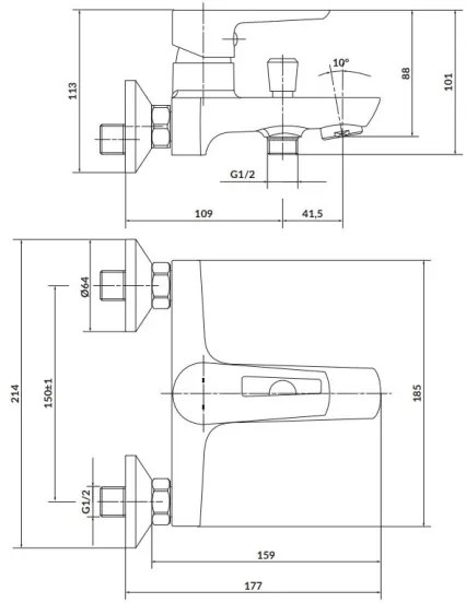Cersanit S951-009 - Fürdőcsap MILLE fekete/fényezett króm
