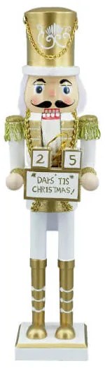 Fa diótörő katona figura adventi naptárral fehér arany