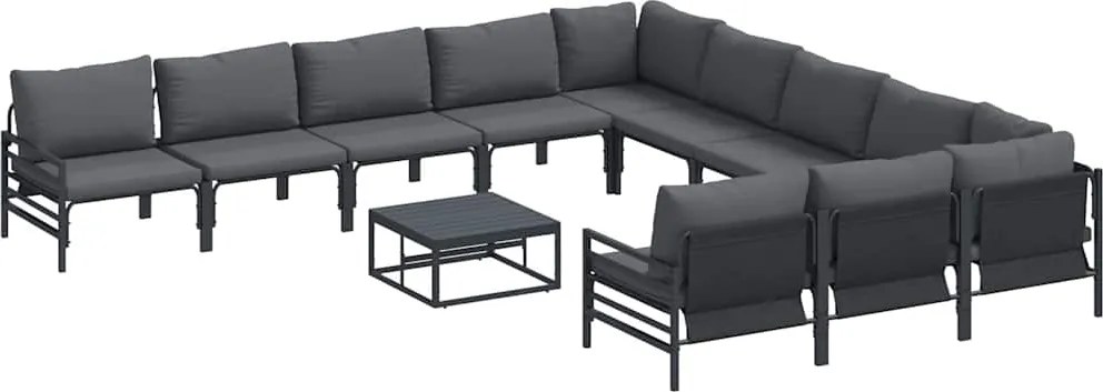 vidaXL Kerti Kanapé Szett párnával 12 pcs Fekete Acél