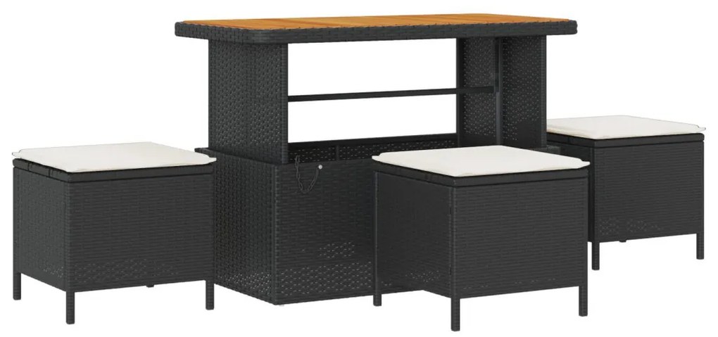 12 darabos Kert Kanapé Szett Párnákkal Fekete Poly Rattan Akác, 3 darabos Kert Étkező Szett Párnákkal Fekete Poly Rattan Akác