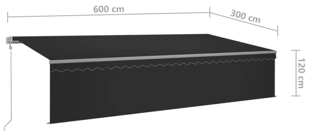 antracitszürke redőnyös, LED-es, szélérzékelős napellenző 6x3 m
