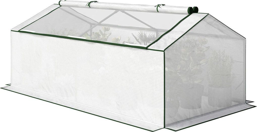 Outsunny fóliás mini üvegház PE hálós ablakkal — téltűrő fóliás üvegház erkélyre és kertbe, paradicsomház, 180 x 90 x 70 cm, fehér | Aosom