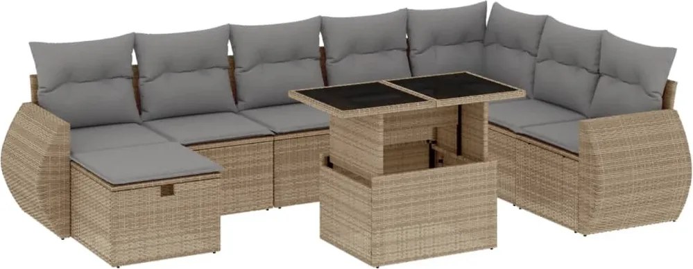 vidaXL 9 részes bézs polyrattan kerti ülőgarnitúra párnákkal