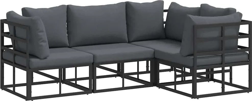 vidaXL Kerti Kanapé Szett párnával 4 pcs Fekete Alumínium