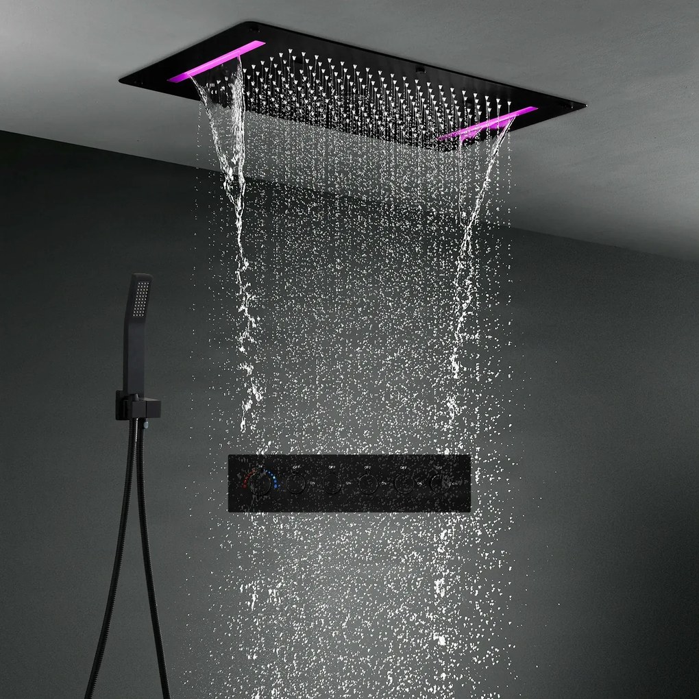 Falba süllyesztett zuhanyrendszer ELITE EDITION BCS1557 LED-világítással, fekete és matt fekete felülettel — Króm
