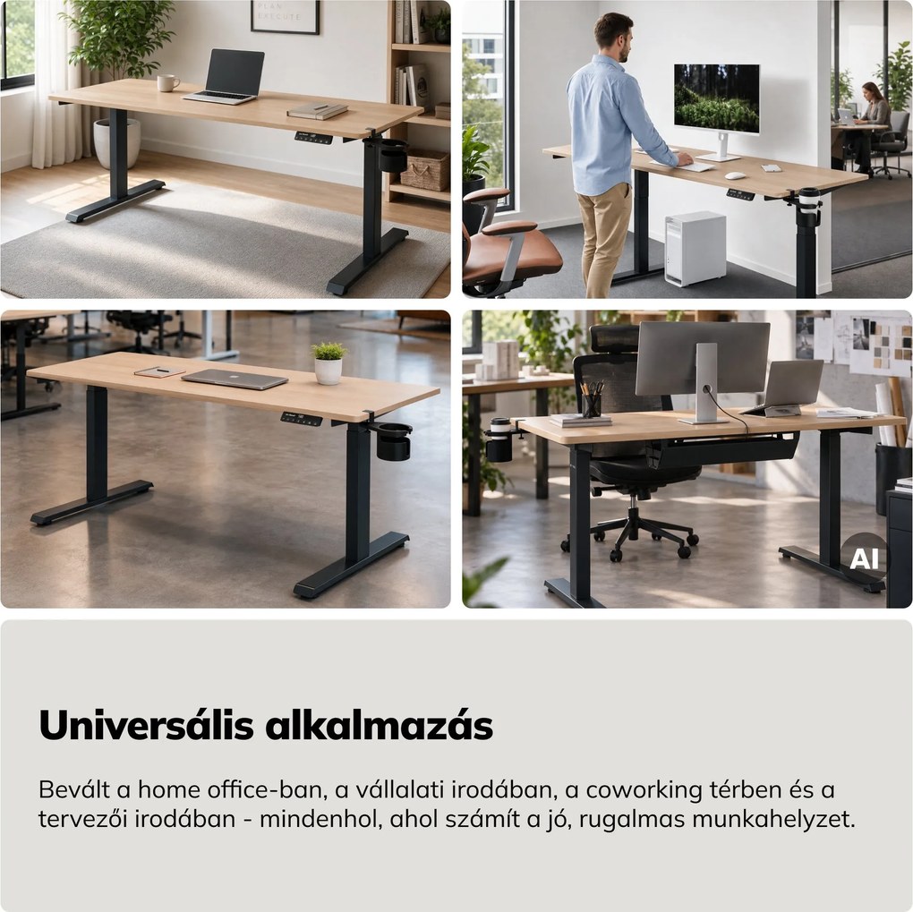 Elektromos íróasztal magasságállítással ergonomikus antracit/sonoma tölgy,1600x800 mm: ARIA