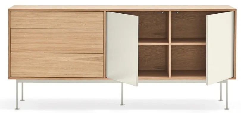 Yoko krémfehér komód tölgyfa dekorral, szélesség 180 cm - Teulat