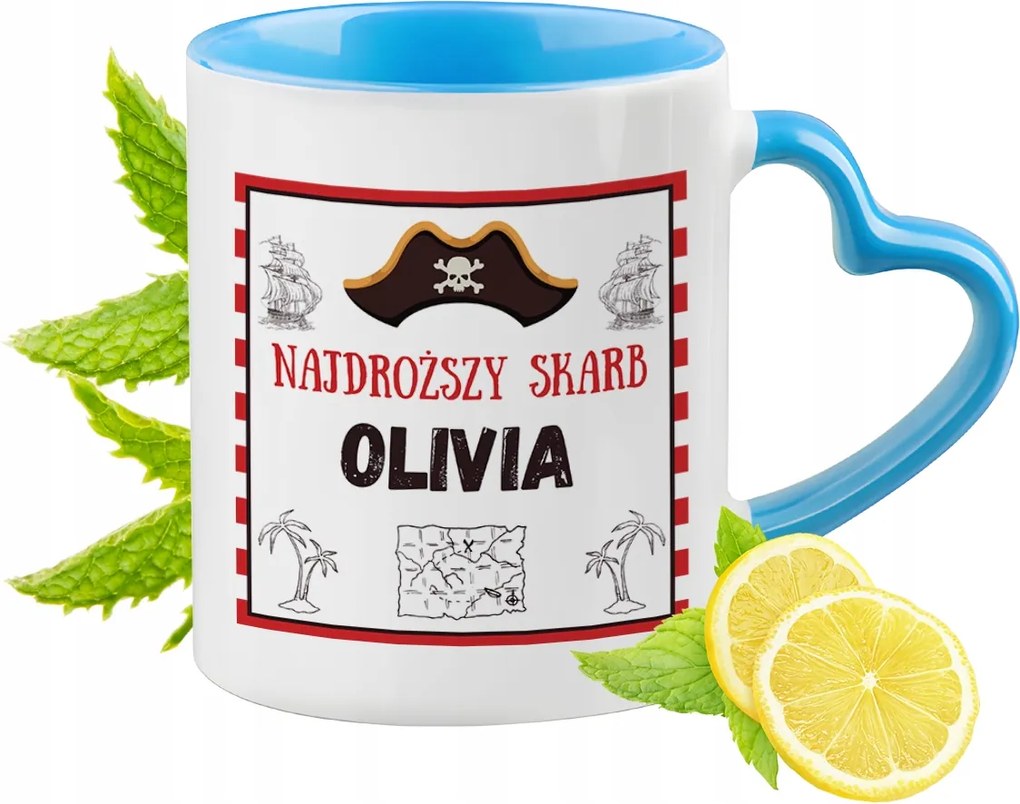 Kék bögre szív alakú füllel Olivia számára Ideális Ajándék