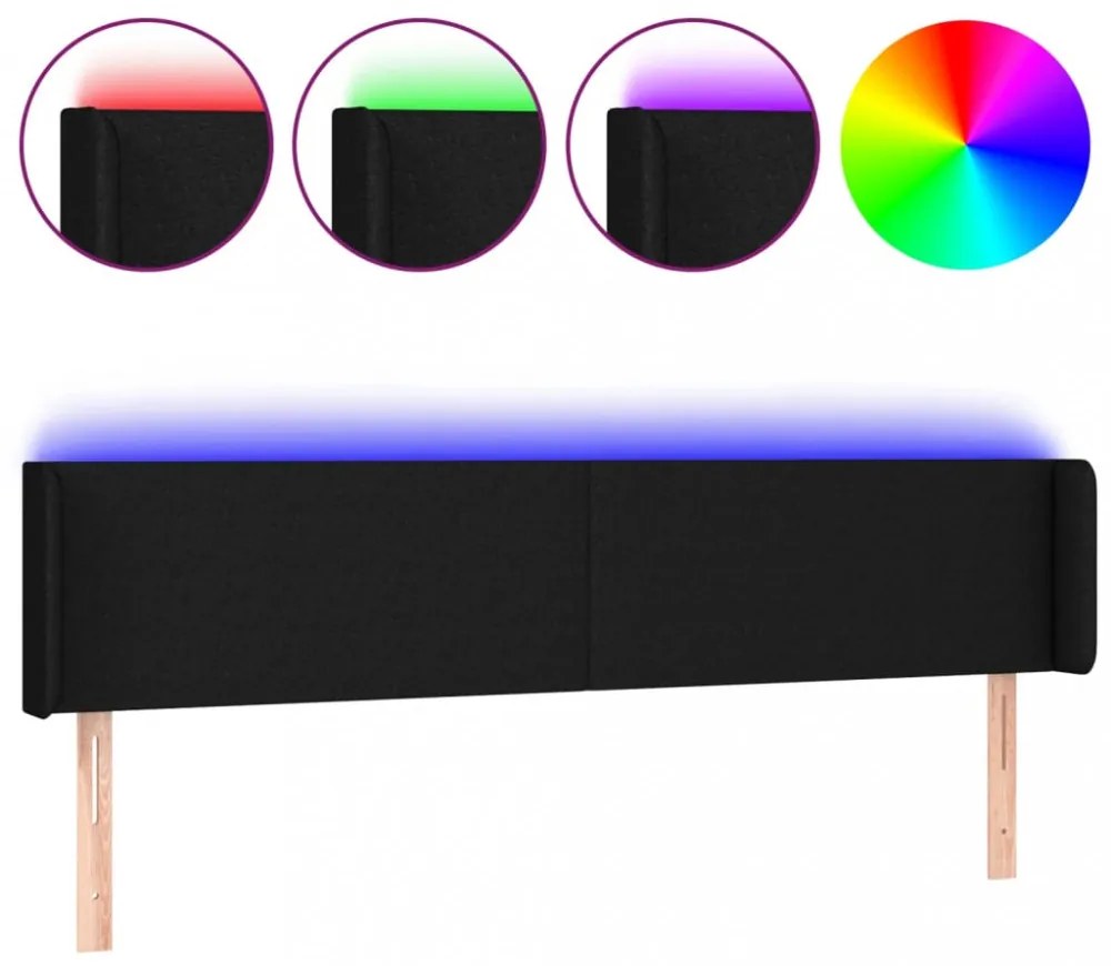 fekete szövet LED-es fejtámla 203 x 16 x 78/88 cm