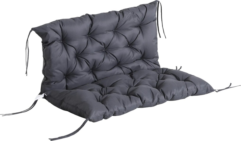 Outsunny 2 személyes padpárna 100 x 98 x 8 cm, hevederes ülőpárna, háttámasz párna beltéri/kültéri használatra, padpárna kertbe, kerti bútorokhoz, hin