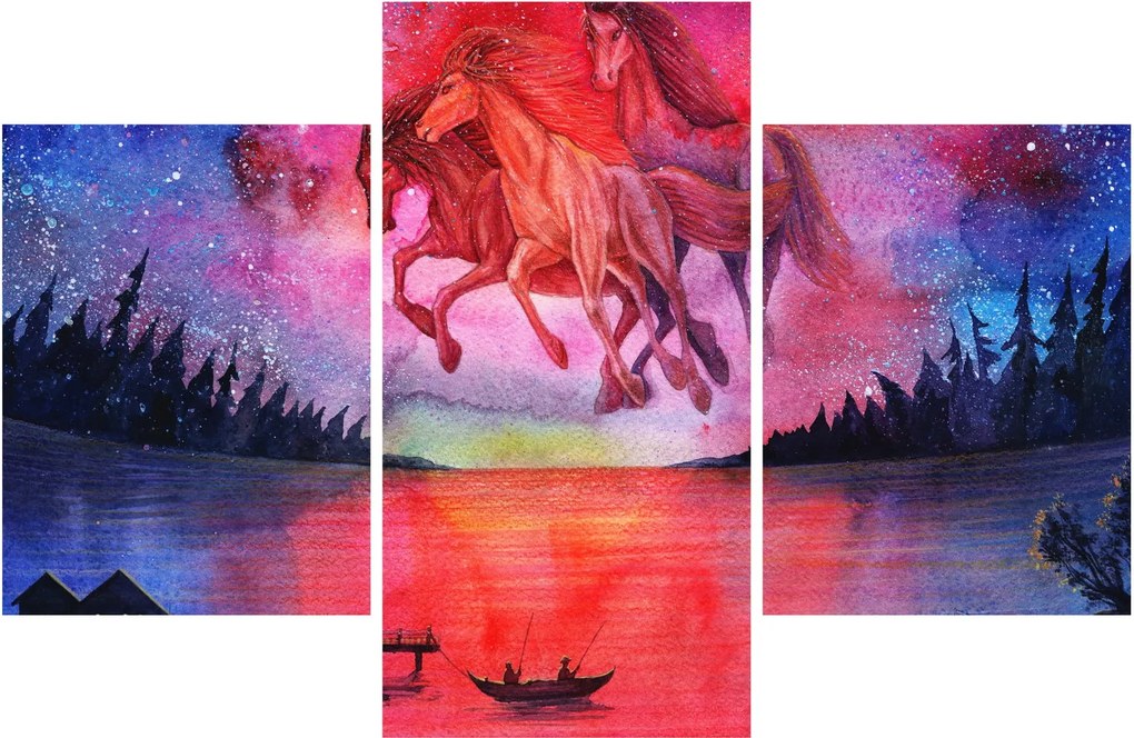 Kép - Űrlovak jelenése a tó felett, aquarel (90x60 cm)