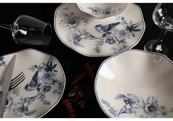 24 darabos étkészlet, fehér/kék, porcelán