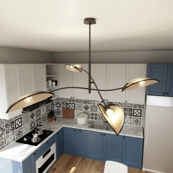 Csillár rúdon LOTUS 4xE14/10W/230V fekete/bézs