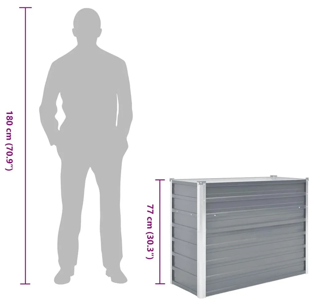 szürke horganyzott acél kerti magaságyás 100 x 40 x 77 cm