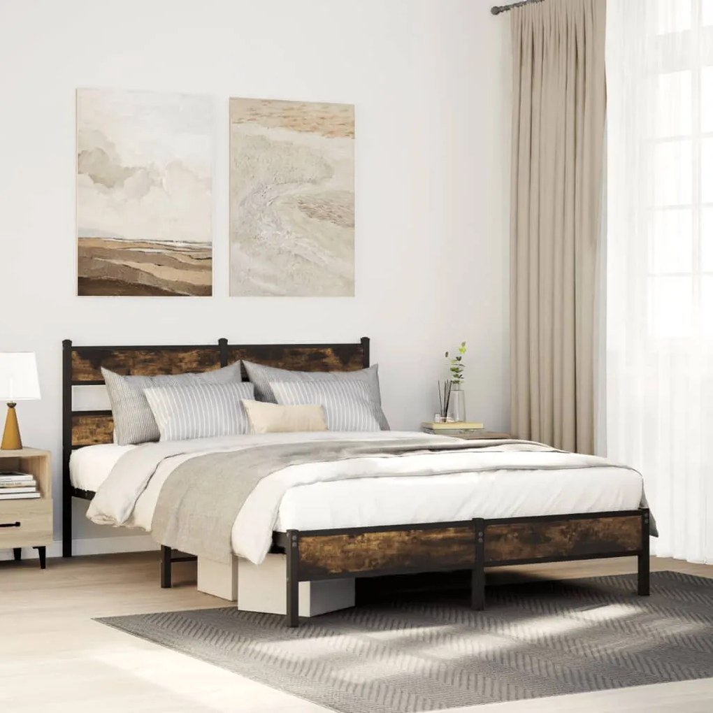 füstös tölgy színű szerelt fa ágykeret matrac nélkül 107x200 cm