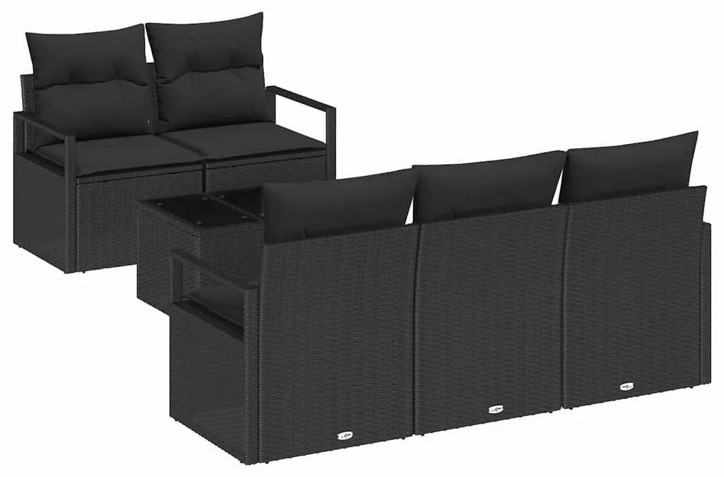 Kerti Kanapé Szett 6 pcs Fekete 55 x 55 x 37 cm polirattan