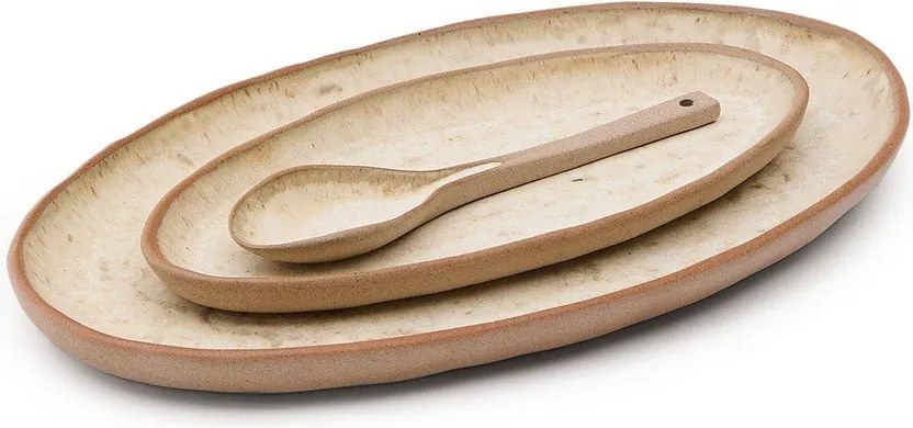 Bézs szervírozó kerámia tányér készlet 3 db-os Zunel – Kave Home