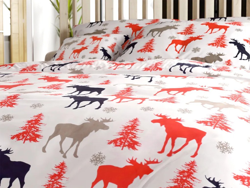 CHRISTMAS MOOSE fehér pamut ágyneműhuzat Ágyneműhuzat mérete: 70 x 90 cm | 140 x 220 cm