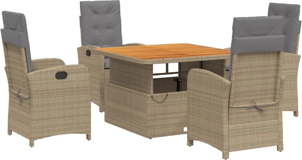 vidaXL 5 részes bézs polyrattan kerti étkezőgarnitúra párnákkal