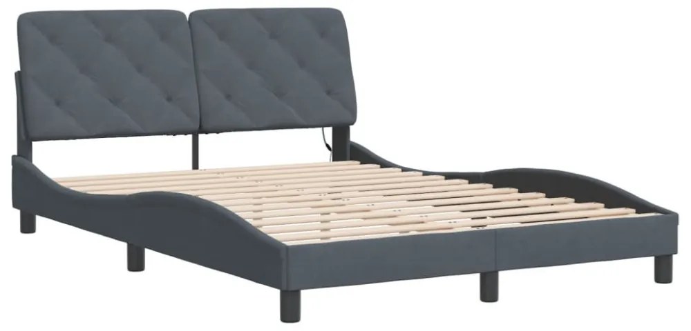 sötétszürke bársony ágykeret LED-ekkel matrac nélkül 140 x 200 cm
