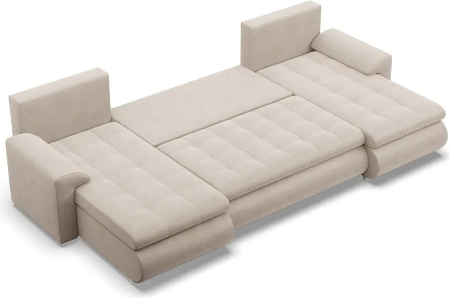 Tokio U alakú sarokkanapé, 3 ágyneműtartóval, bársony, univerzális oldal, bézs