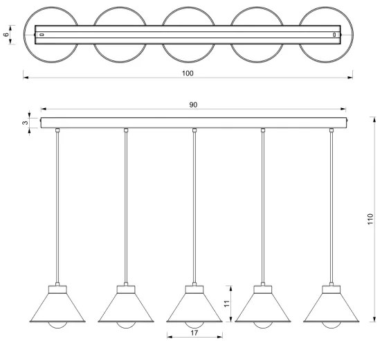 Csillár zsinóron DEMET 5xE27/60W/230V fekete/arany