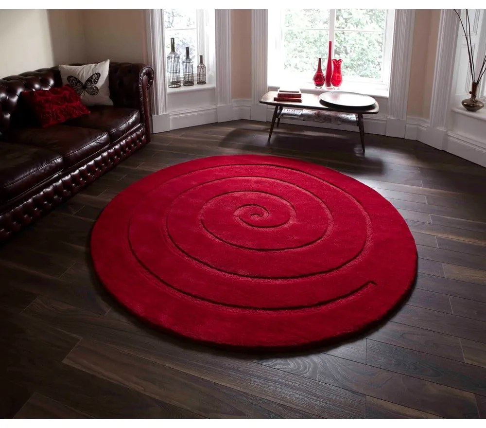 Spiral rubinvörös gyapjú szőnyeg, ⌀ 180 cm - Think Rugs