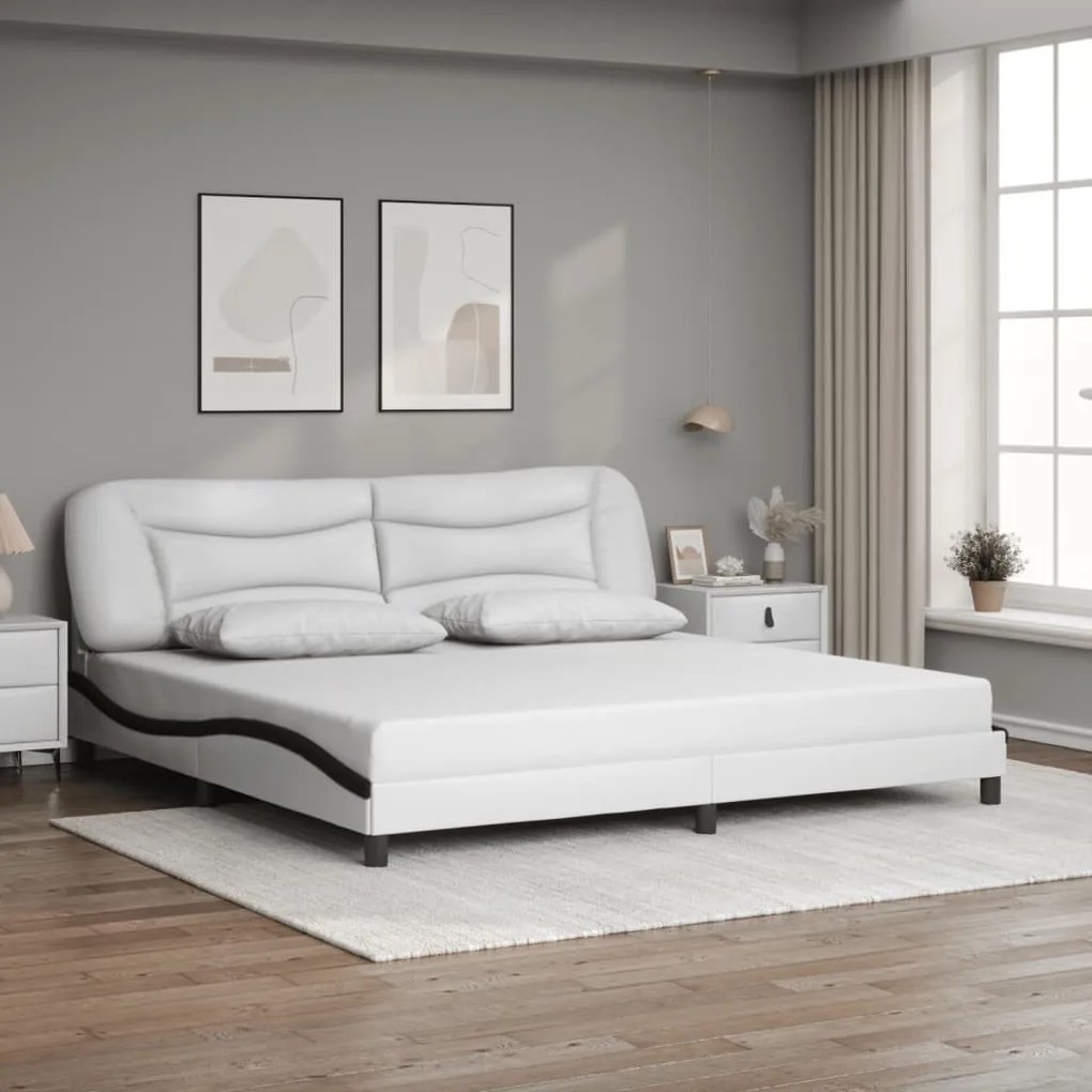 fehér és fekete műbőr ágykeret LED-világítással 200x200 cm