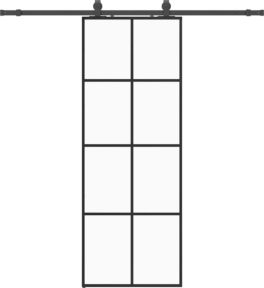 vidaXL fekete ESG üveg tolóajtó fémszerelvény-szettel 76x205 cm