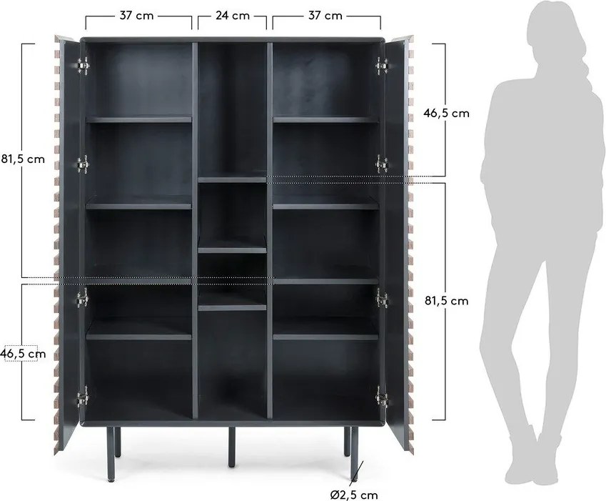 Fekete-natúr színű szekrény diófa dekorral 105x155x40 cm Kesia – Kave Home
