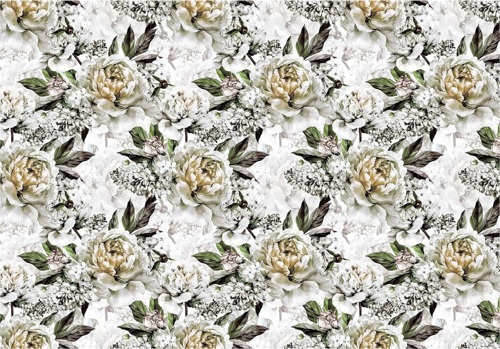 Fotótapéta Bazsarózsa és virág nélküli szimfónia világos tónusokban 254x184 +ragasztó