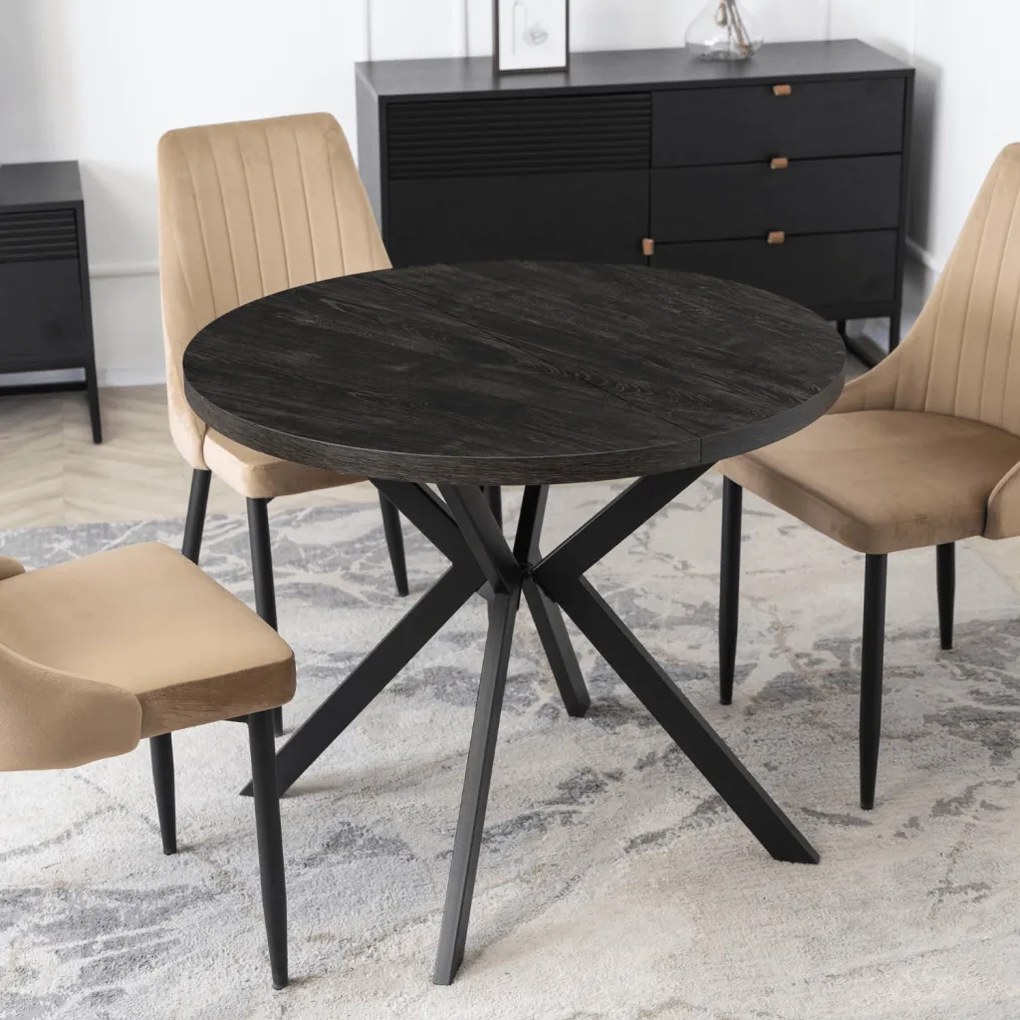 Bővíthető Étkezőasztal Fekete Színben. LUGO 90-190 cm